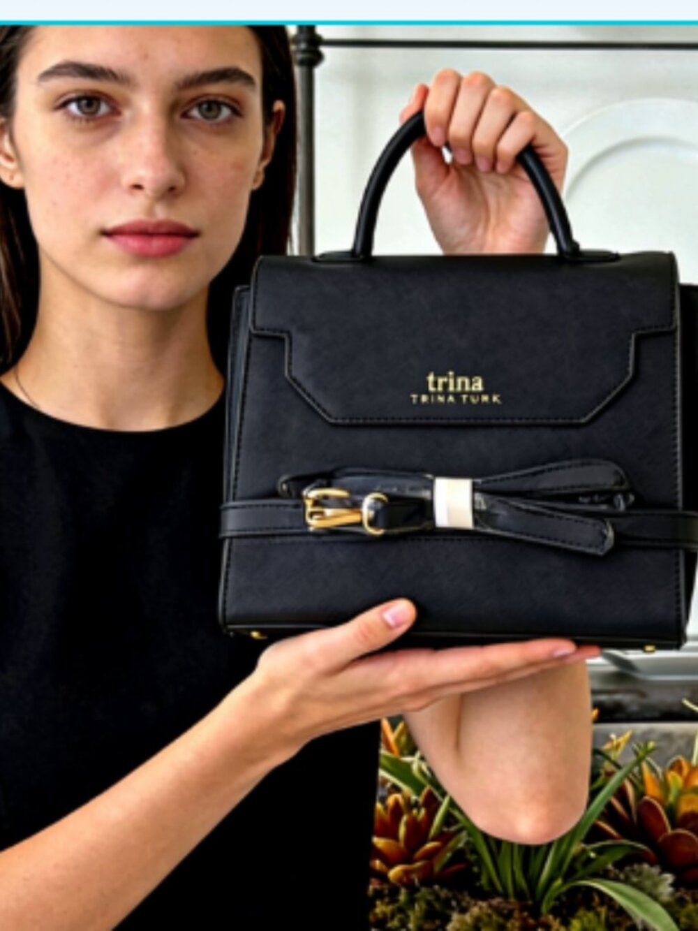 HP π NWT Trina Turk Black Vegan Leather Top Handle Bag (Medium) - Picture 3 of 15